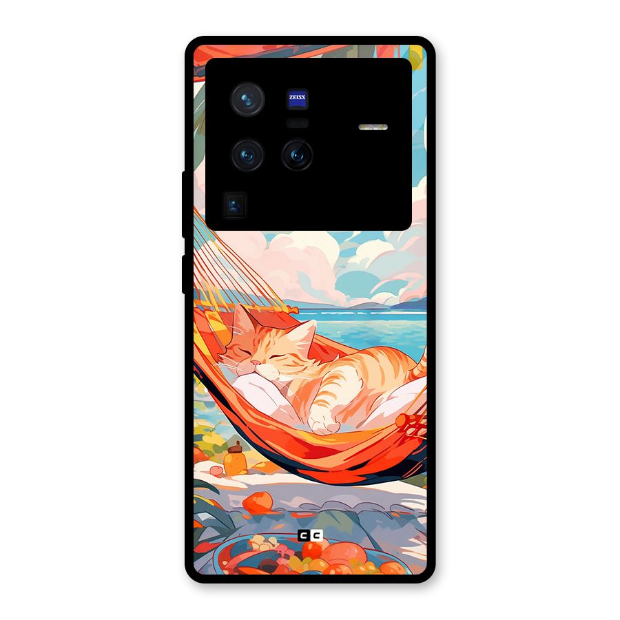 Cute Cat On Beach Glass Back Case for Vivo X80 Pro
