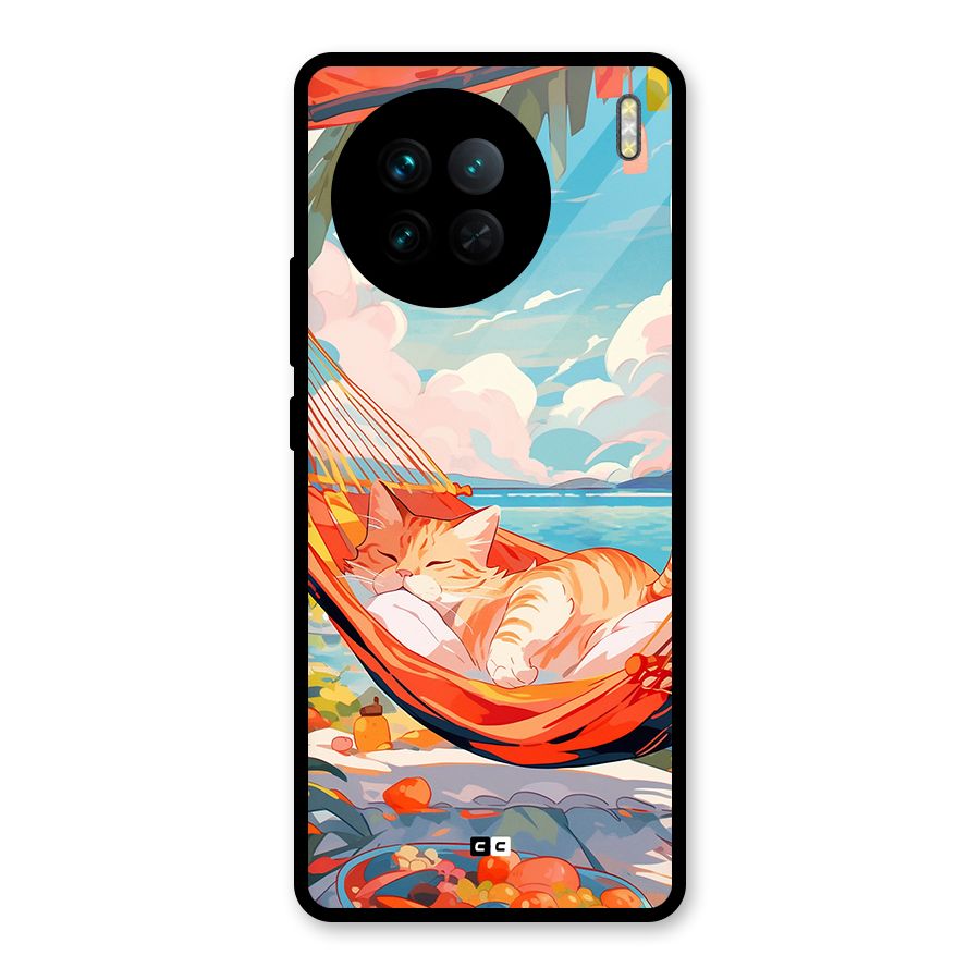 Cute Cat On Beach Glass Back Case for Vivo X90