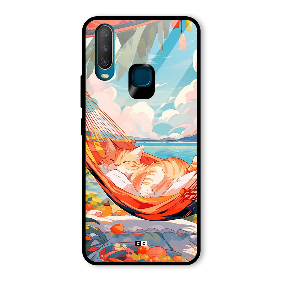 Cute Cat On Beach Glass Back Case for Vivo Y17