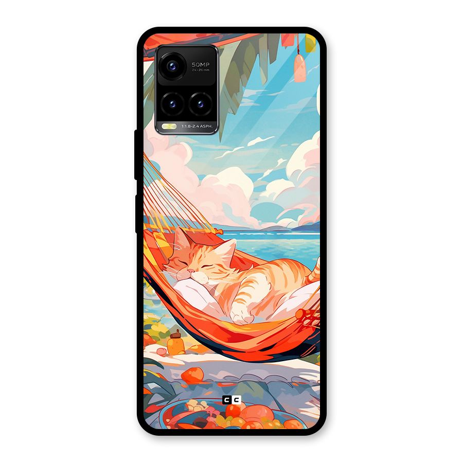 Cute Cat On Beach Glass Back Case for Vivo Y21T
