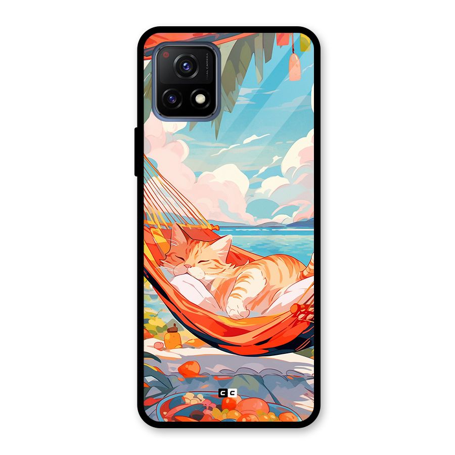 Cute Cat On Beach Glass Back Case for Vivo Y72 5G