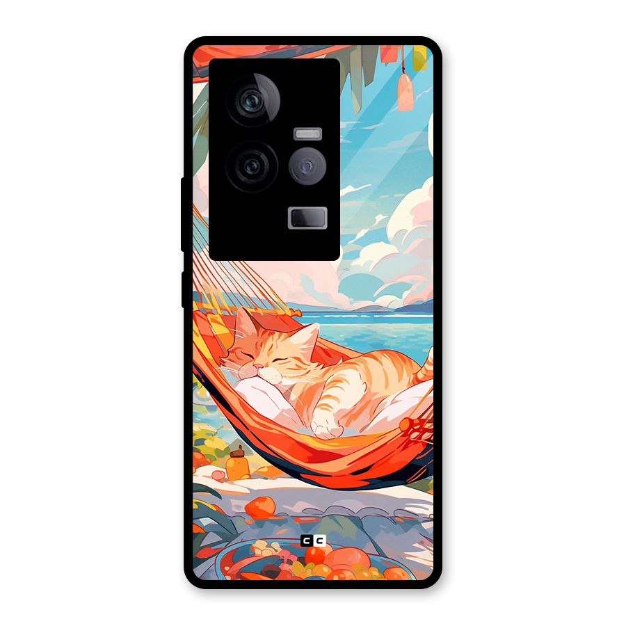 Cute Cat On Beach Glass Back Case for Vivo iQOO 11 5G