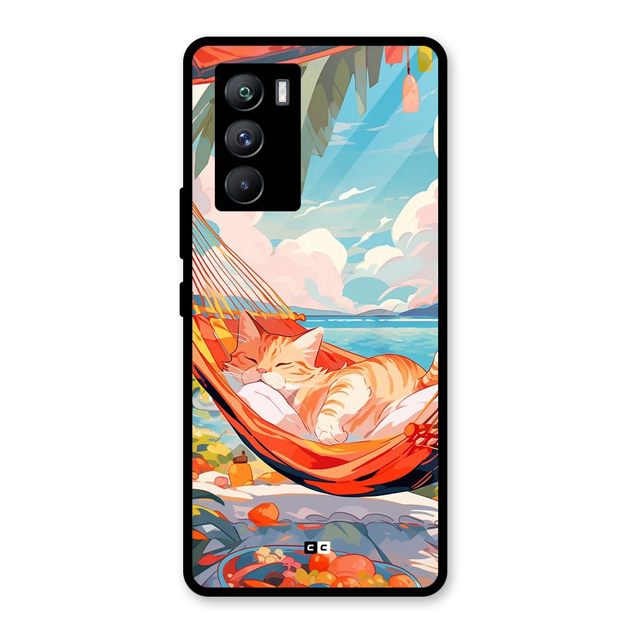 Cute Cat On Beach Glass Back Case for Vivo iQOO 9 SE
