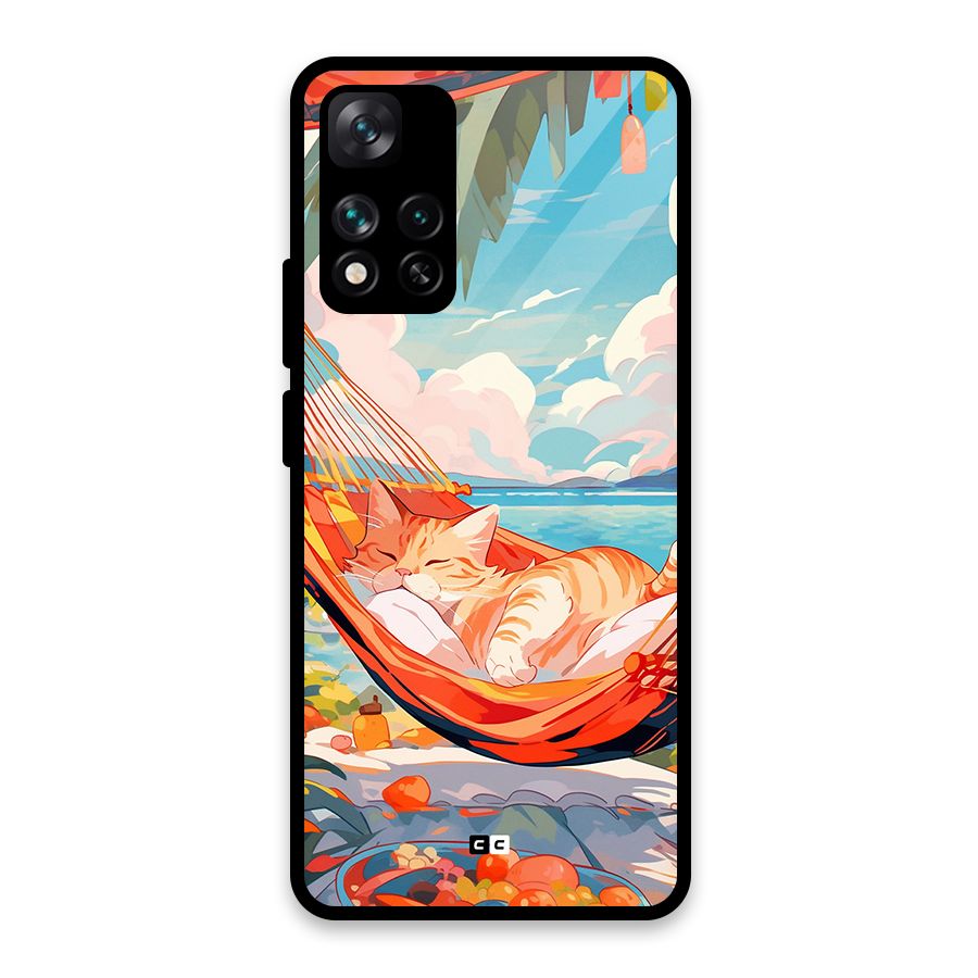 Cute Cat On Beach Glass Back Case for Xiaomi 11i HyperCharge 5G