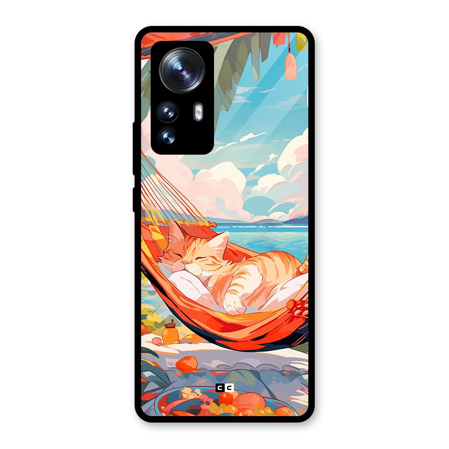 Cute Cat On Beach Glass Back Case for Xiaomi 12 Pro