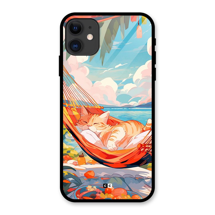 Cute Cat On Beach Glass Back Case for iPhone 11