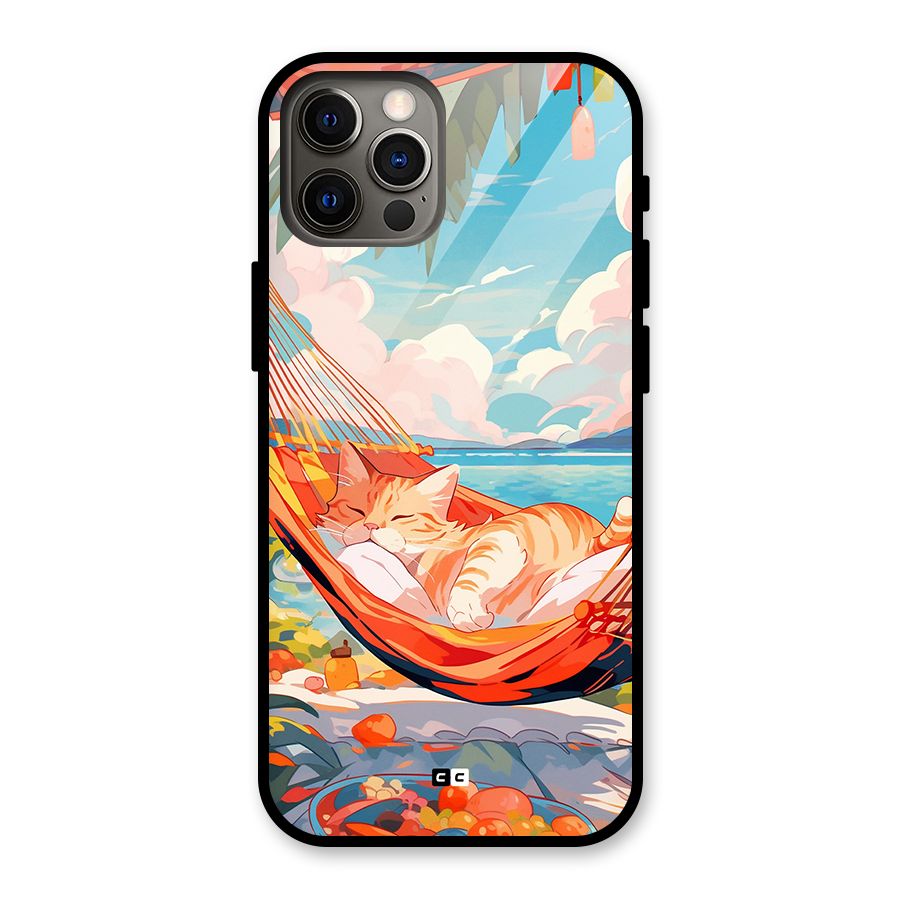 Cute Cat On Beach Glass Back Case for iPhone 12 Pro
