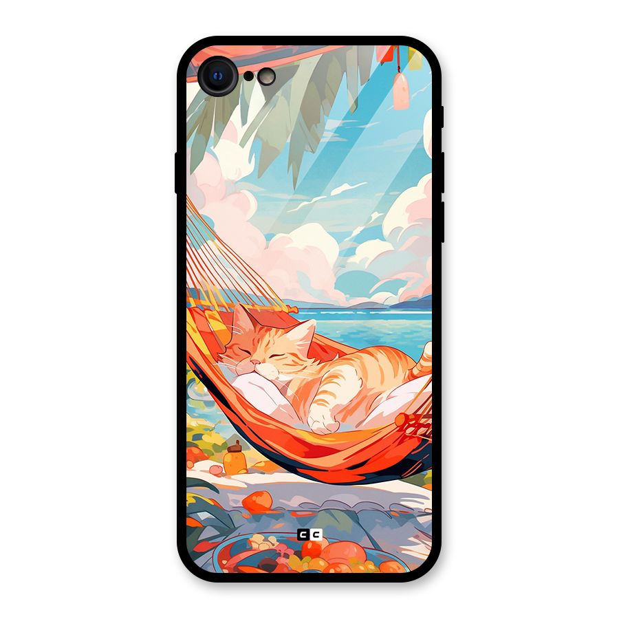 Cute Cat On Beach Glass Back Case for iPhone 7