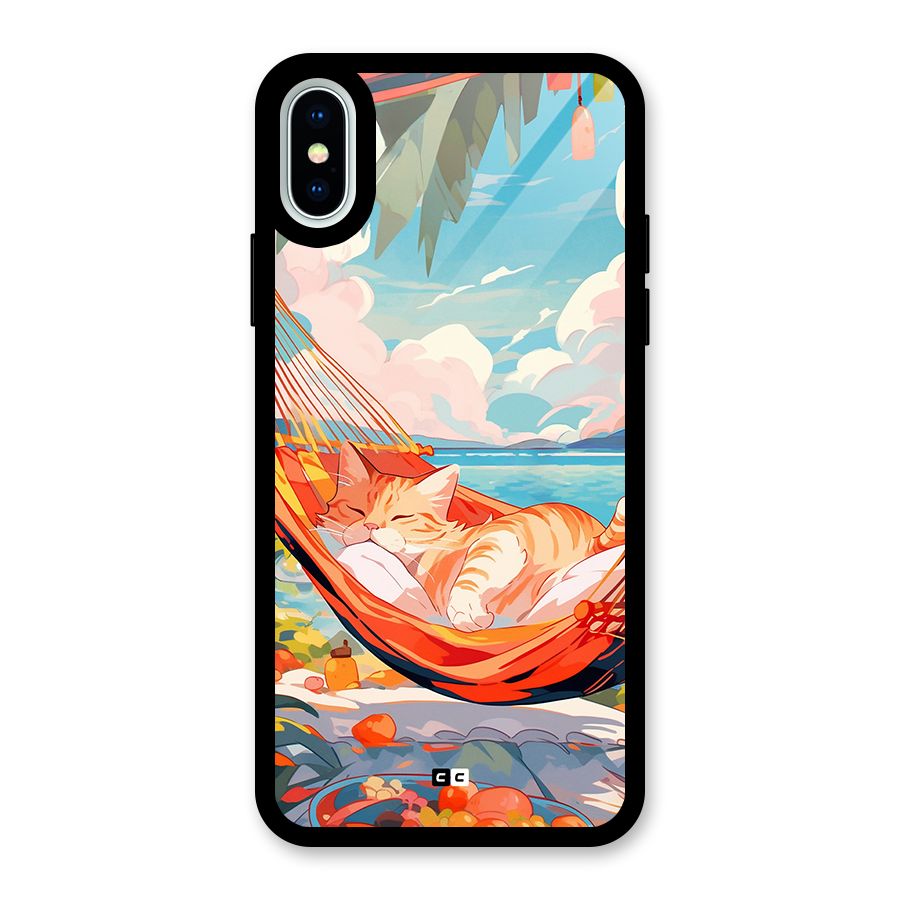 Cute Cat On Beach Glass Back Case for iPhone XS