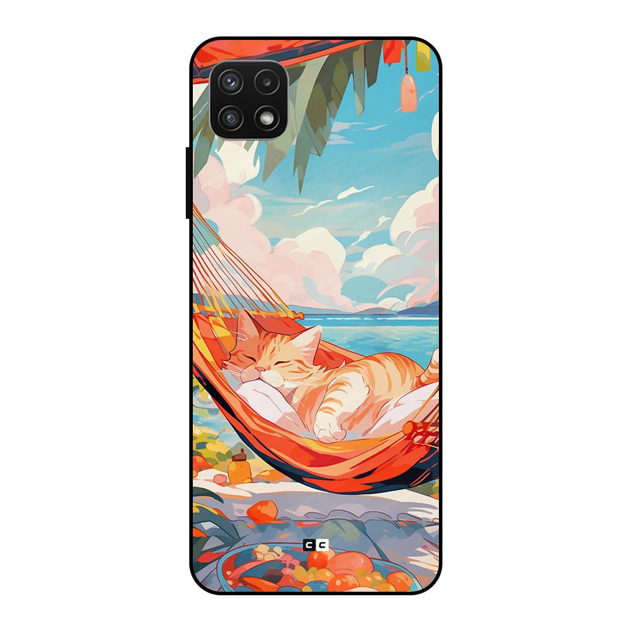 Cute Cat On Beach Metal Back Case for Galaxy A22 5G