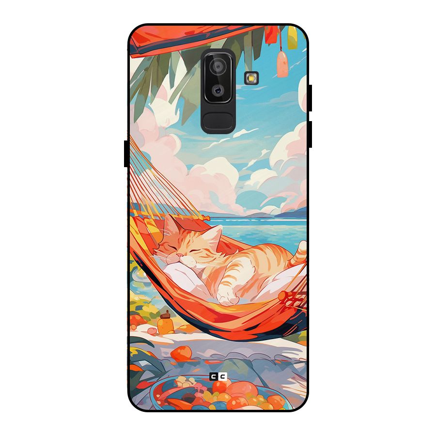 Cute Cat On Beach Metal Back Case for Galaxy J8