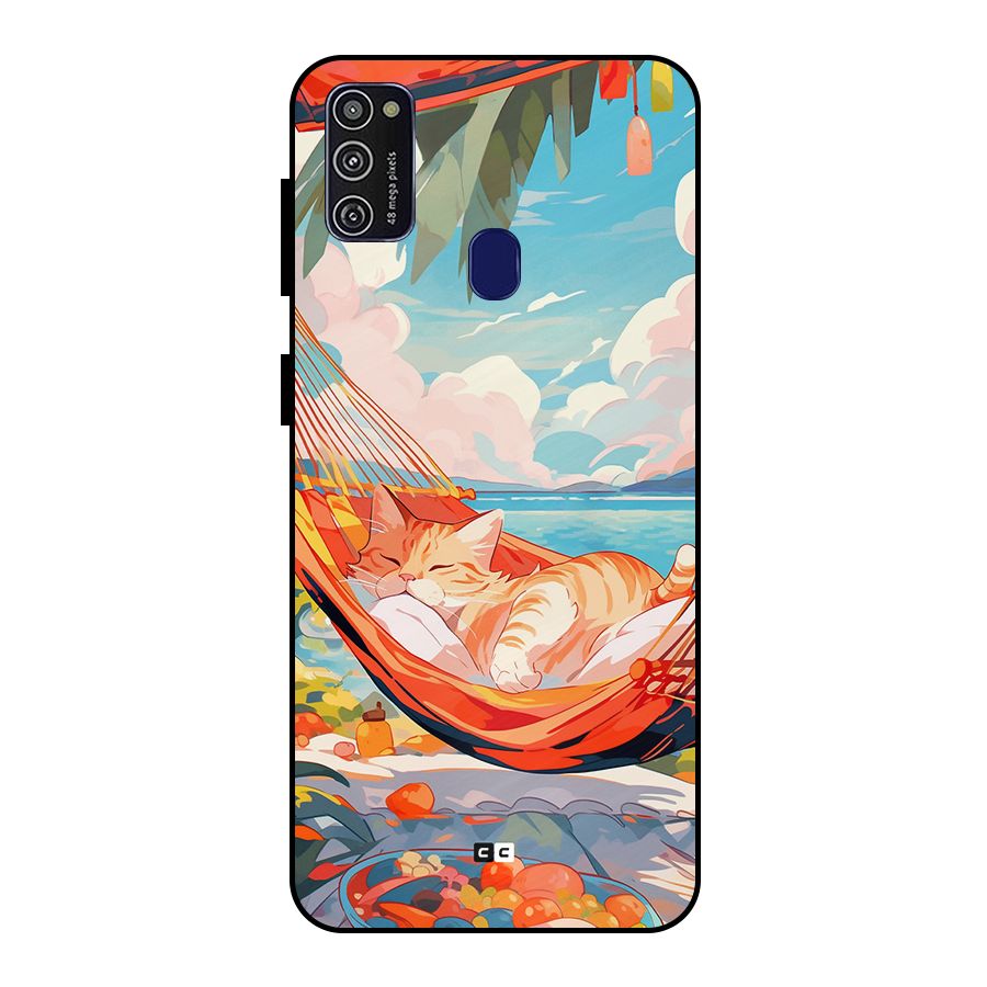 Cute Cat On Beach Metal Back Case for Galaxy M30s
