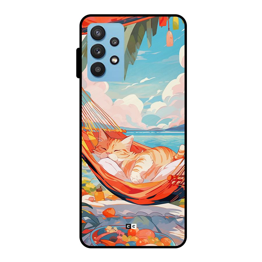 Cute Cat On Beach Metal Back Case for Galaxy M32 5G