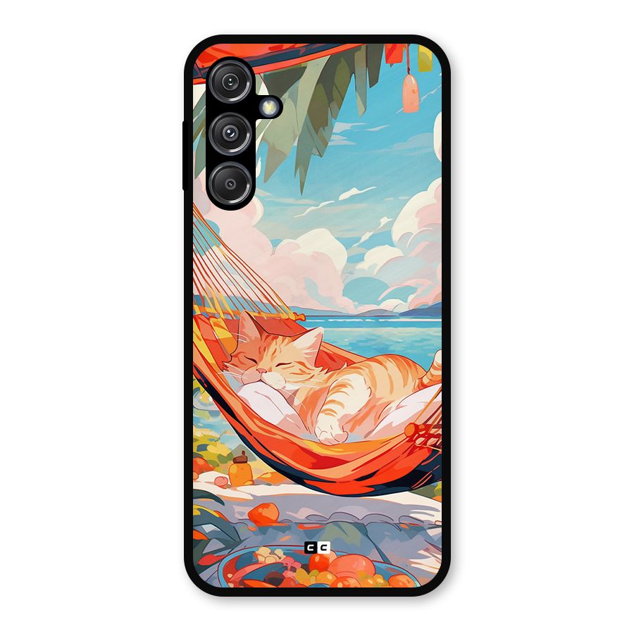 Cute Cat On Beach Metal Back Case for Galaxy M34 5G