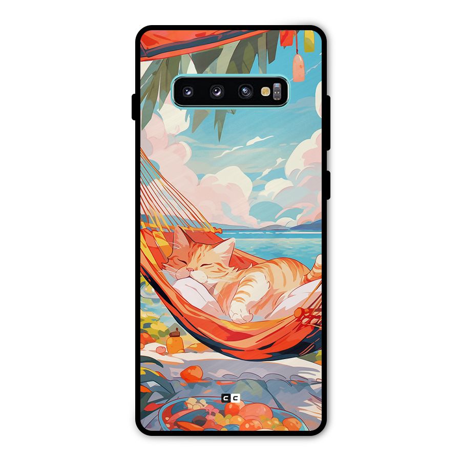 Cute Cat On Beach Metal Back Case for Galaxy S10 Plus
