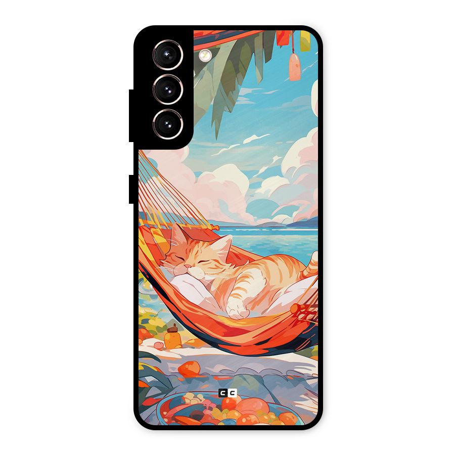 Cute Cat On Beach Metal Back Case for Galaxy S21 5G
