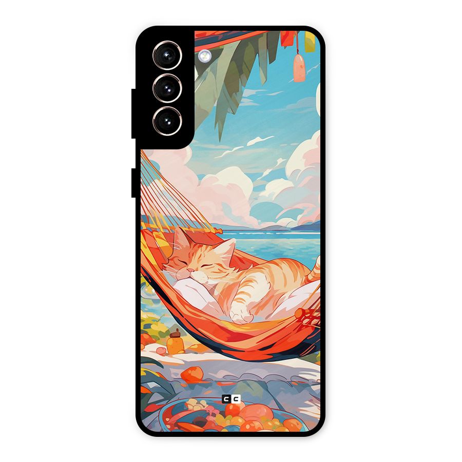 Cute Cat On Beach Metal Back Case for Galaxy S21 Plus