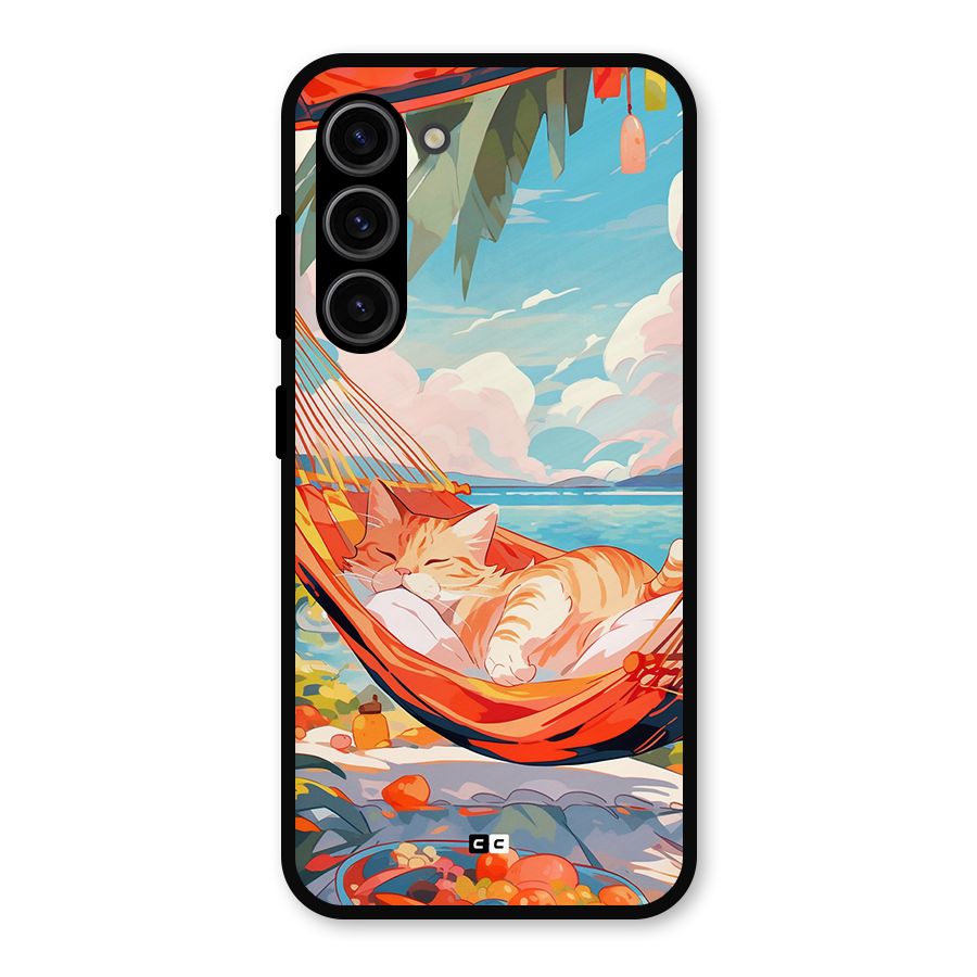 Cute Cat On Beach Metal Back Case for Galaxy S23