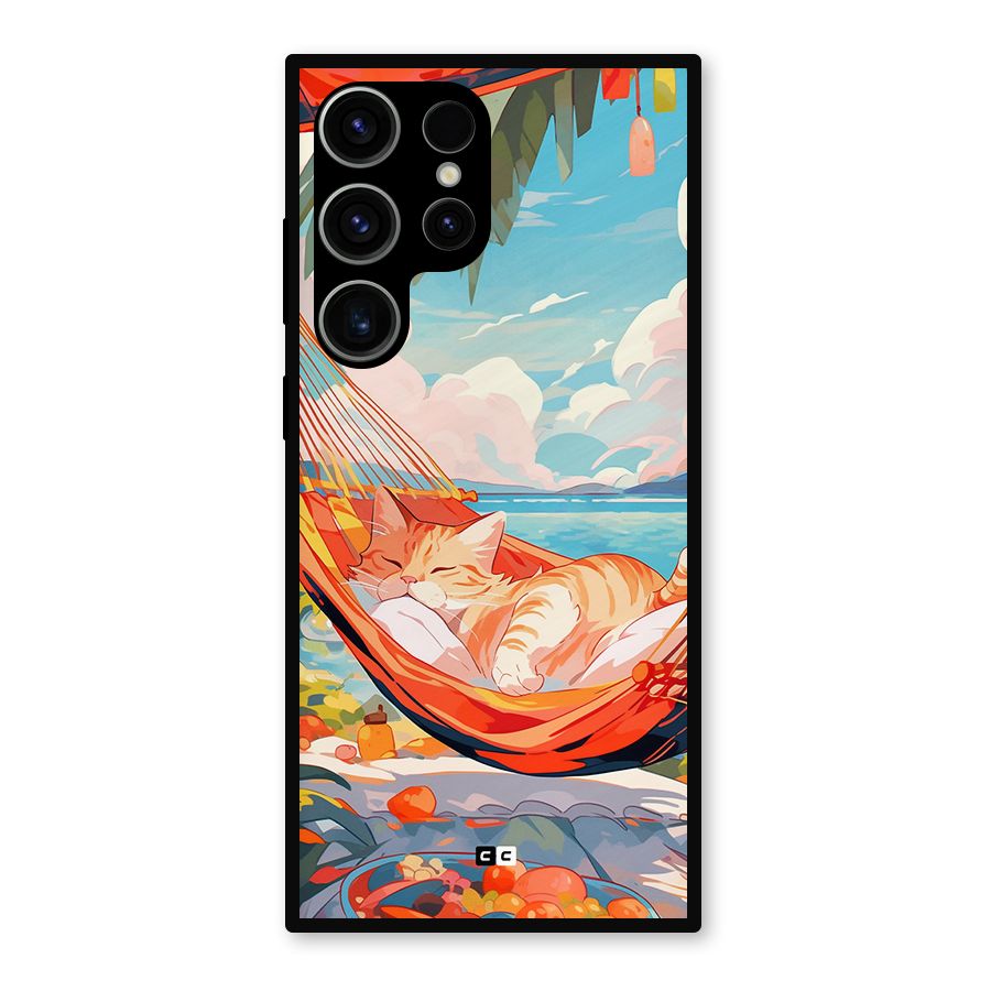Cute Cat On Beach Metal Back Case for Galaxy S23 Ultra