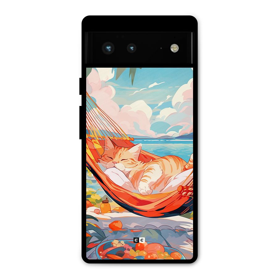 Cute Cat On Beach Metal Back Case for Google Pixel 6