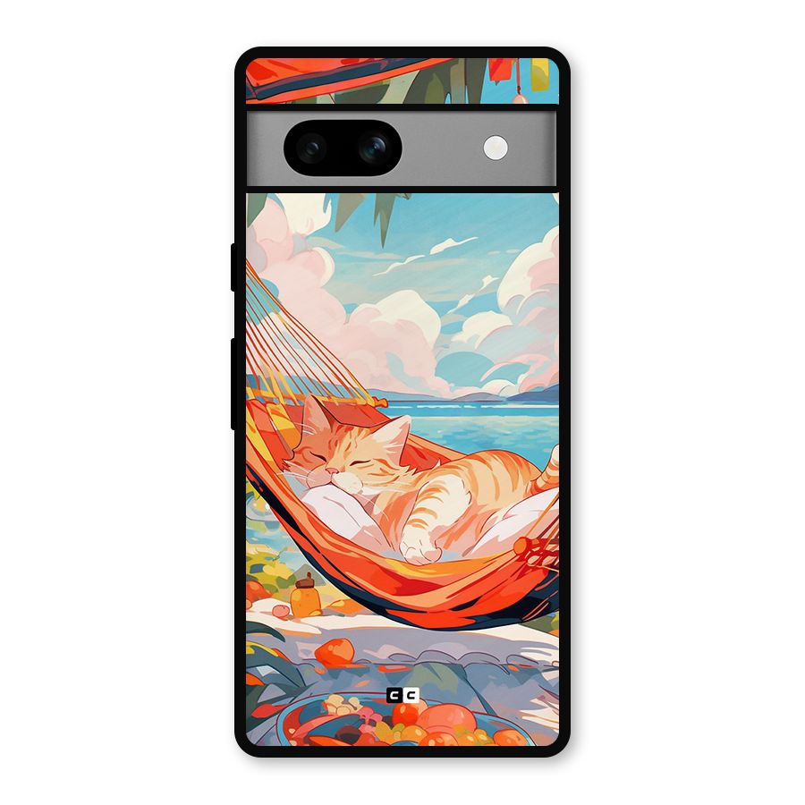 Cute Cat On Beach Metal Back Case for Google Pixel 7a