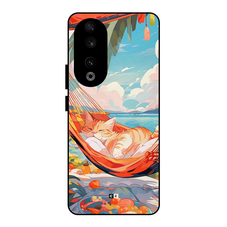 Cute Cat On Beach Metal Back Case for Honor 90