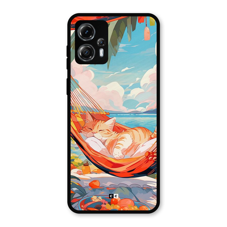 Cute Cat On Beach Metal Back Case for Moto G13