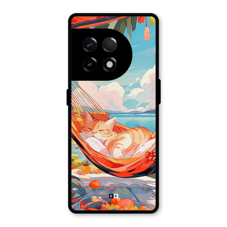Cute Cat On Beach Metal Back Case for OnePlus 11R