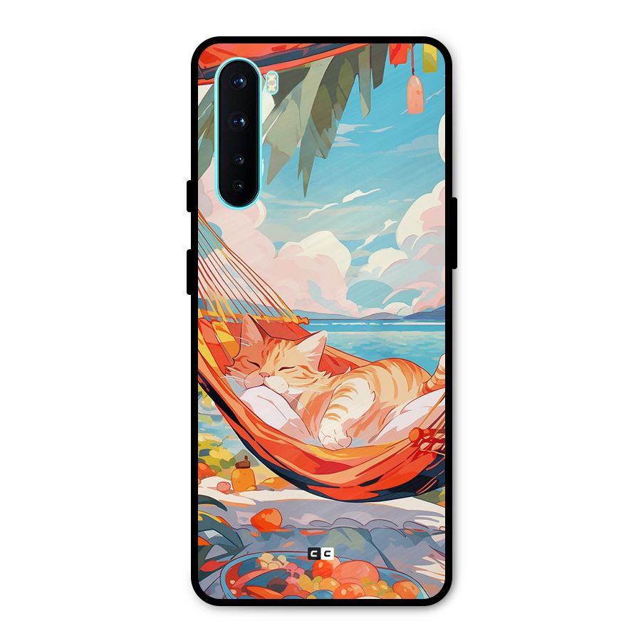 Cute Cat On Beach Metal Back Case for OnePlus Nord