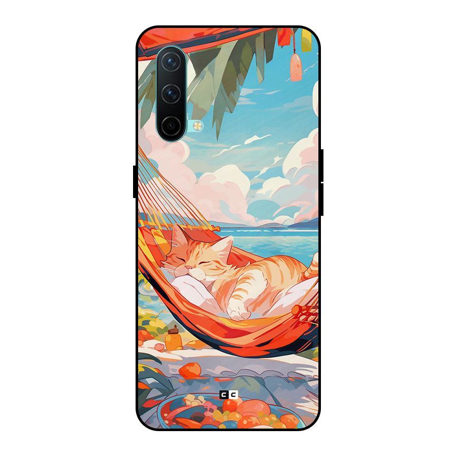 Cute Cat On Beach Metal Back Case for OnePlus Nord CE 5G