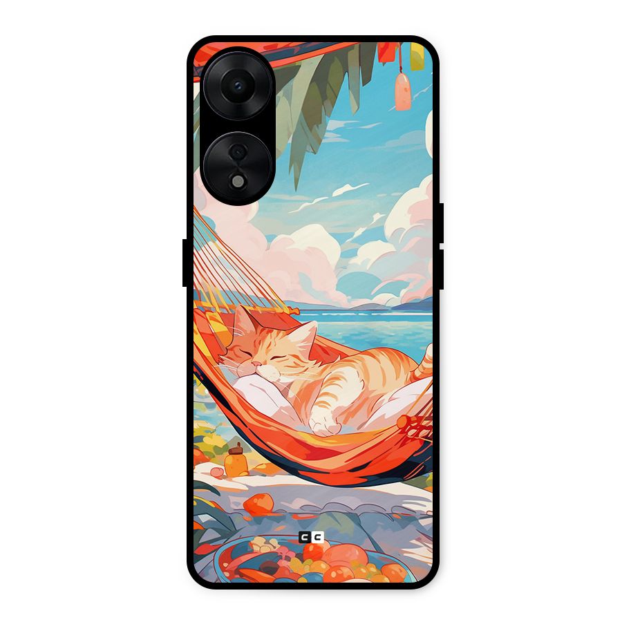 Cute Cat On Beach Metal Back Case for Oppo A78 5G