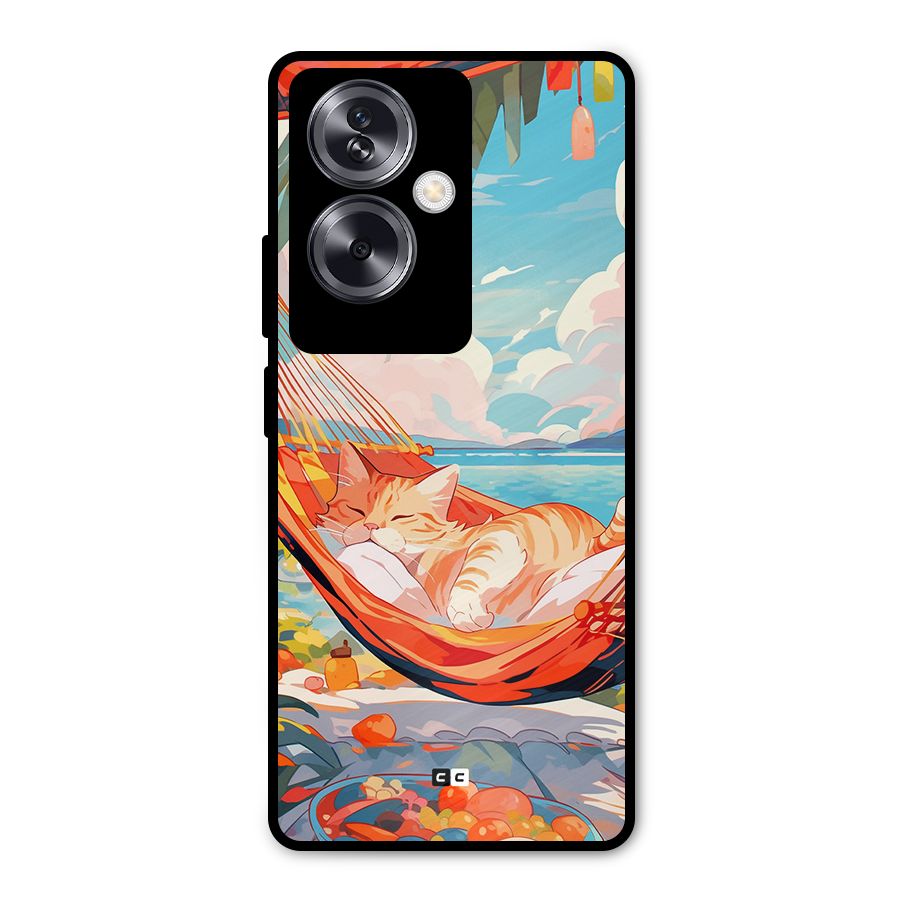 Cute Cat On Beach Metal Back Case for Oppo A79 5G