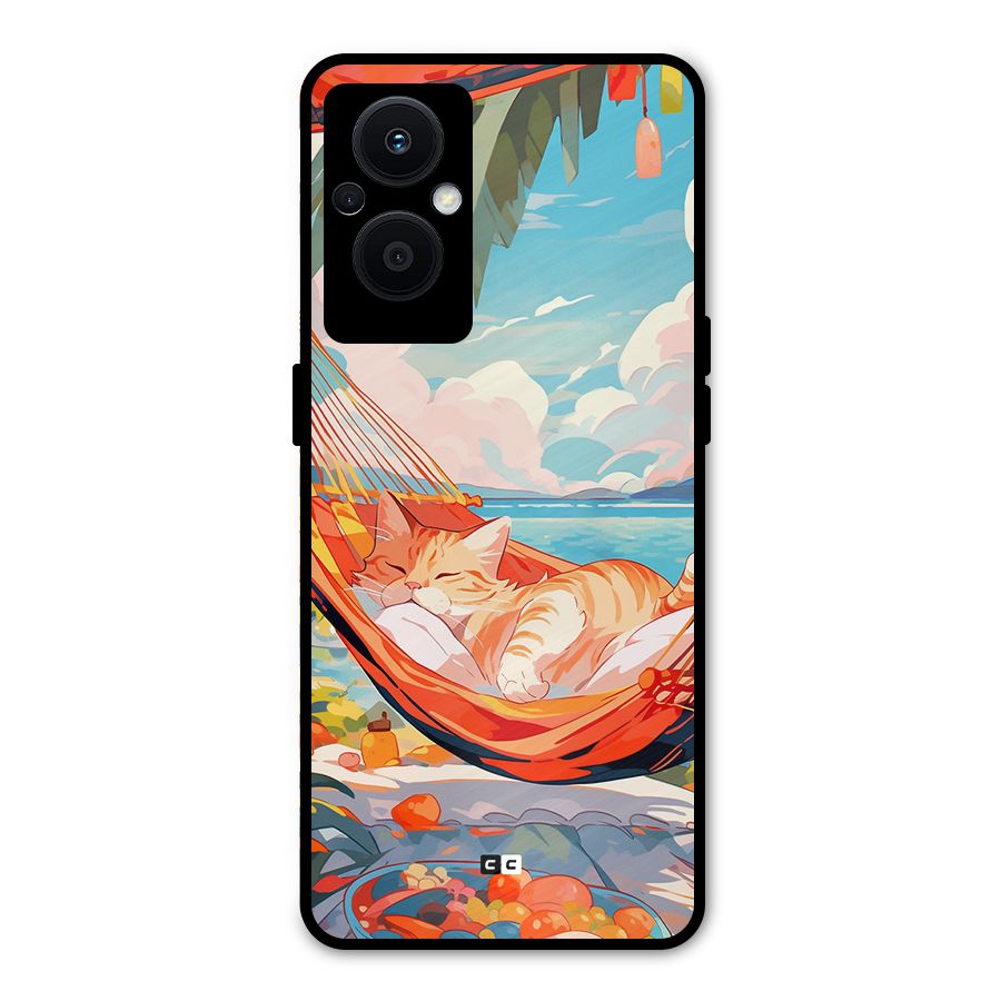 Cute Cat On Beach Metal Back Case for Oppo F21s Pro 5G
