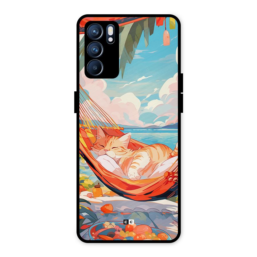 Cute Cat On Beach Metal Back Case for Oppo Reno6 5G