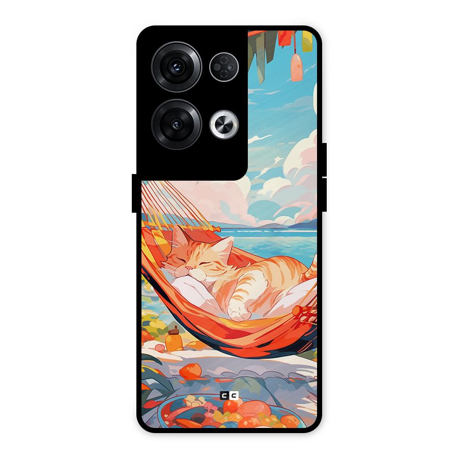 Cute Cat On Beach Metal Back Case for Oppo Reno8 Pro 5G