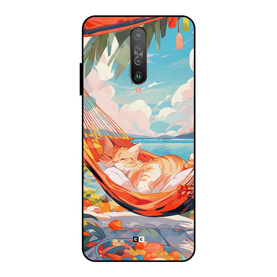 Cute Cat On Beach Metal Back Case for Poco X2
