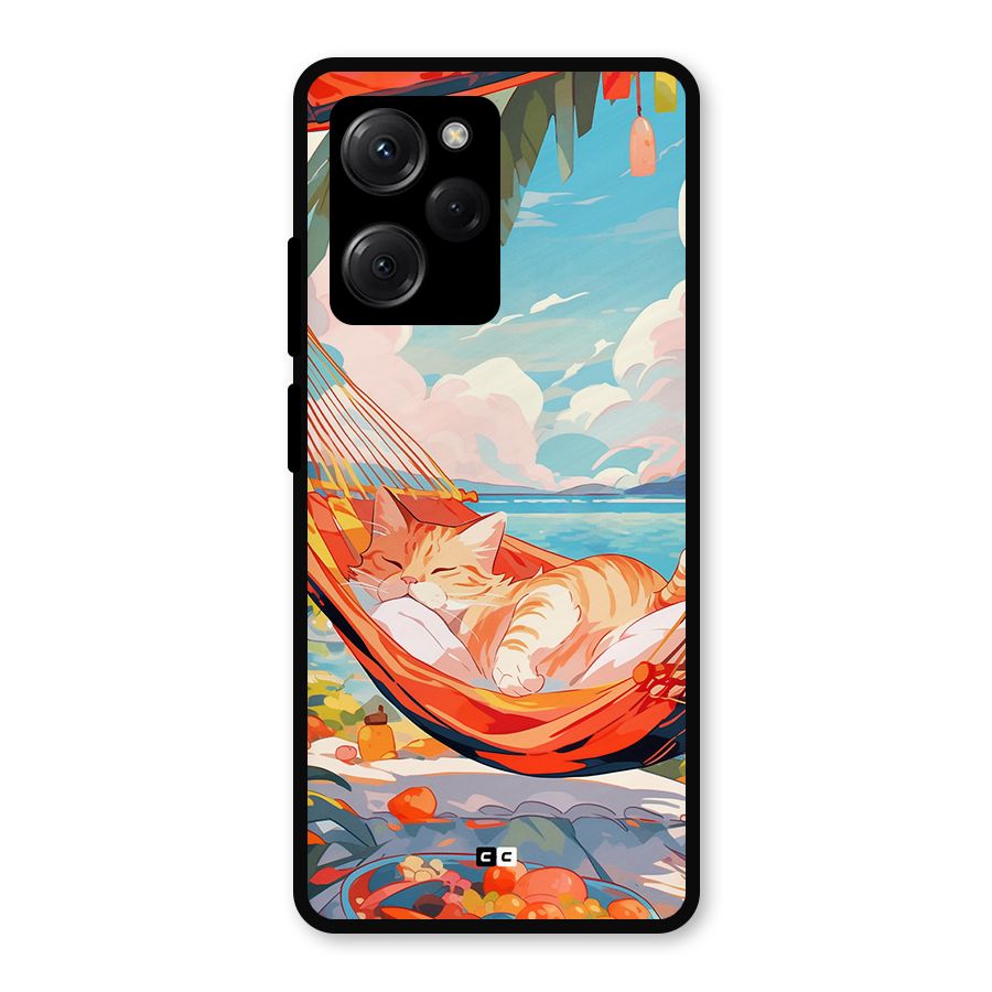Cute Cat On Beach Metal Back Case for Poco X5 Pro