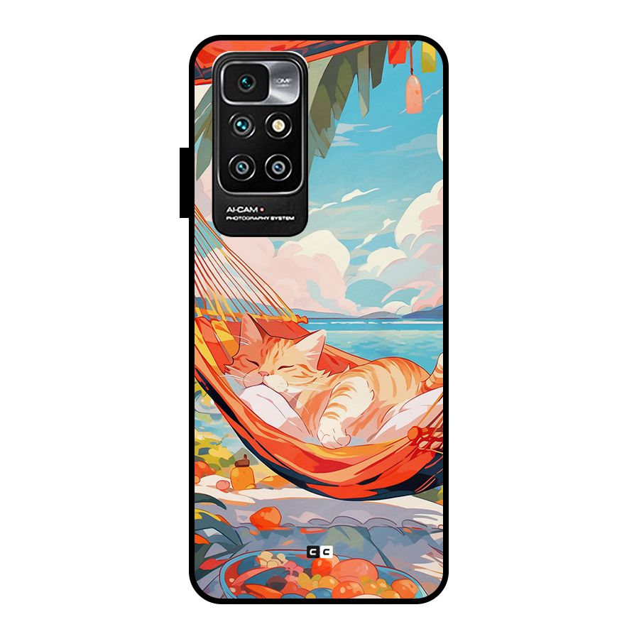 Cute Cat On Beach Metal Back Case for Redmi 10 Prime