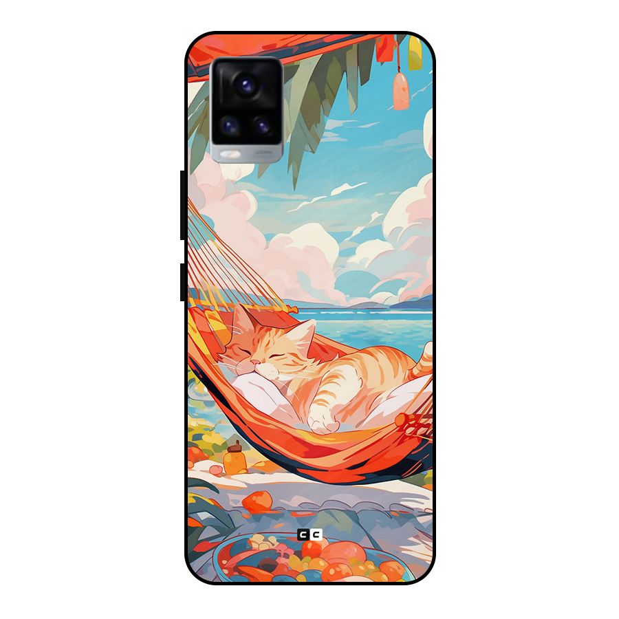 Cute Cat On Beach Metal Back Case for Vivo V20