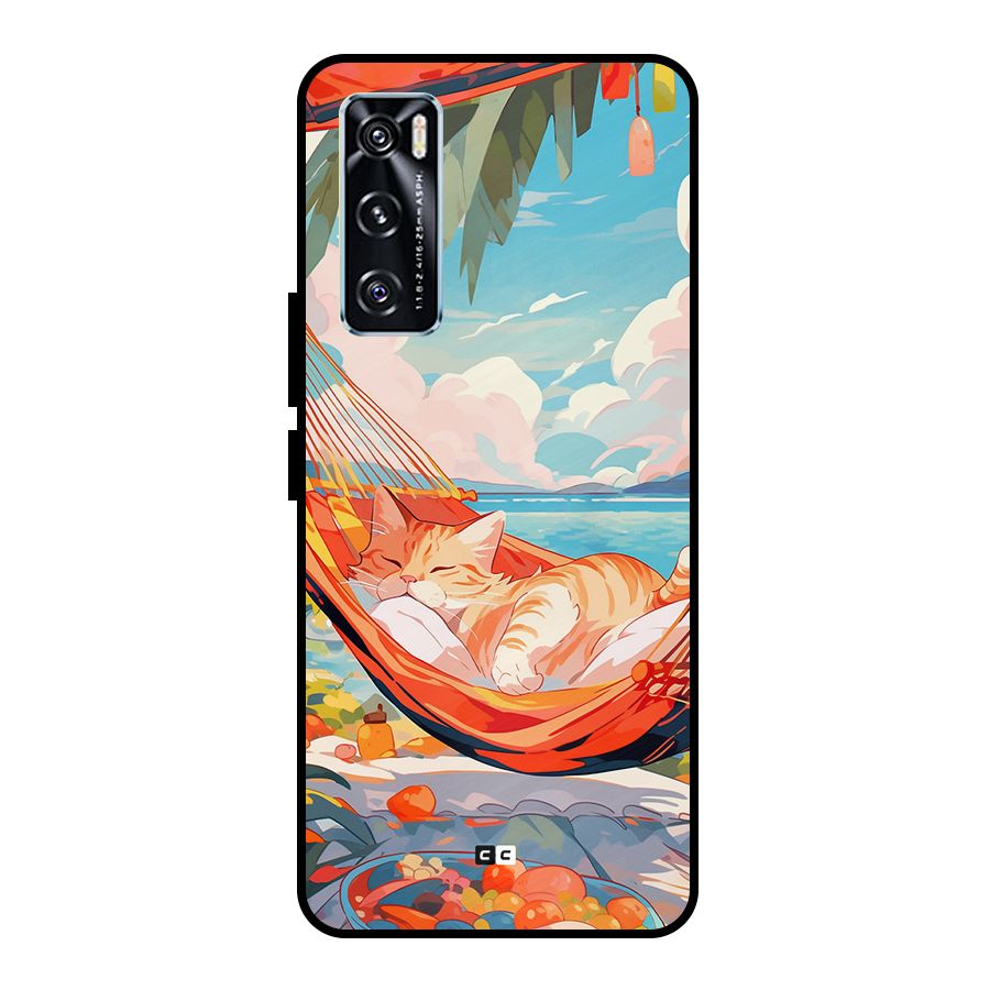 Cute Cat On Beach Metal Back Case for Vivo V20 SE