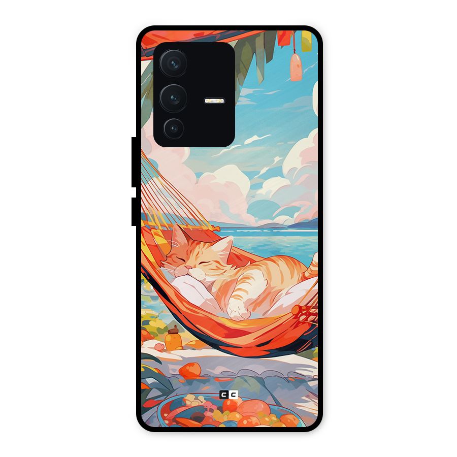Cute Cat On Beach Metal Back Case for Vivo V23 5G