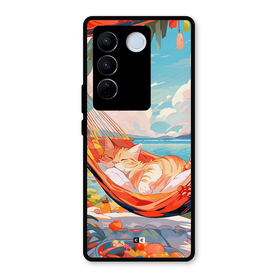 Cute Cat On Beach Metal Back Case for Vivo V27