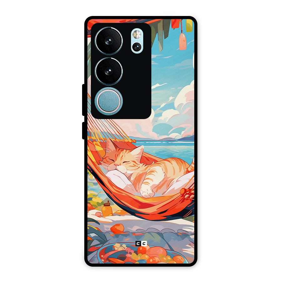 Cute Cat On Beach Metal Back Case for Vivo V29 Pro