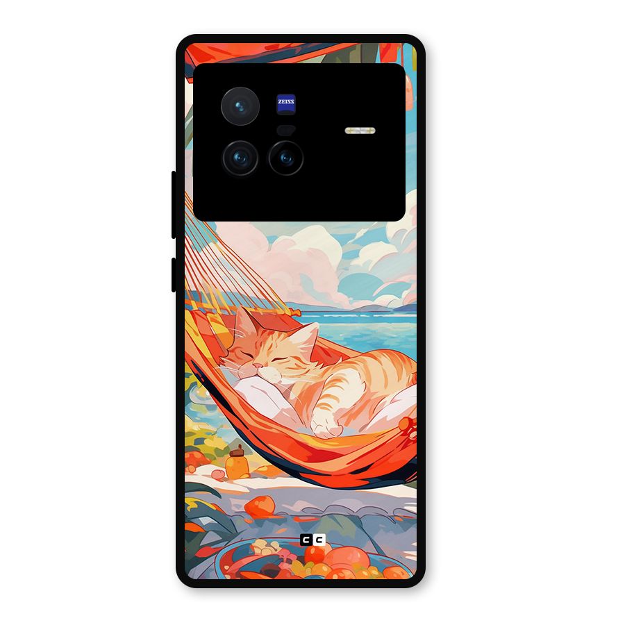 Cute Cat On Beach Metal Back Case for Vivo X80