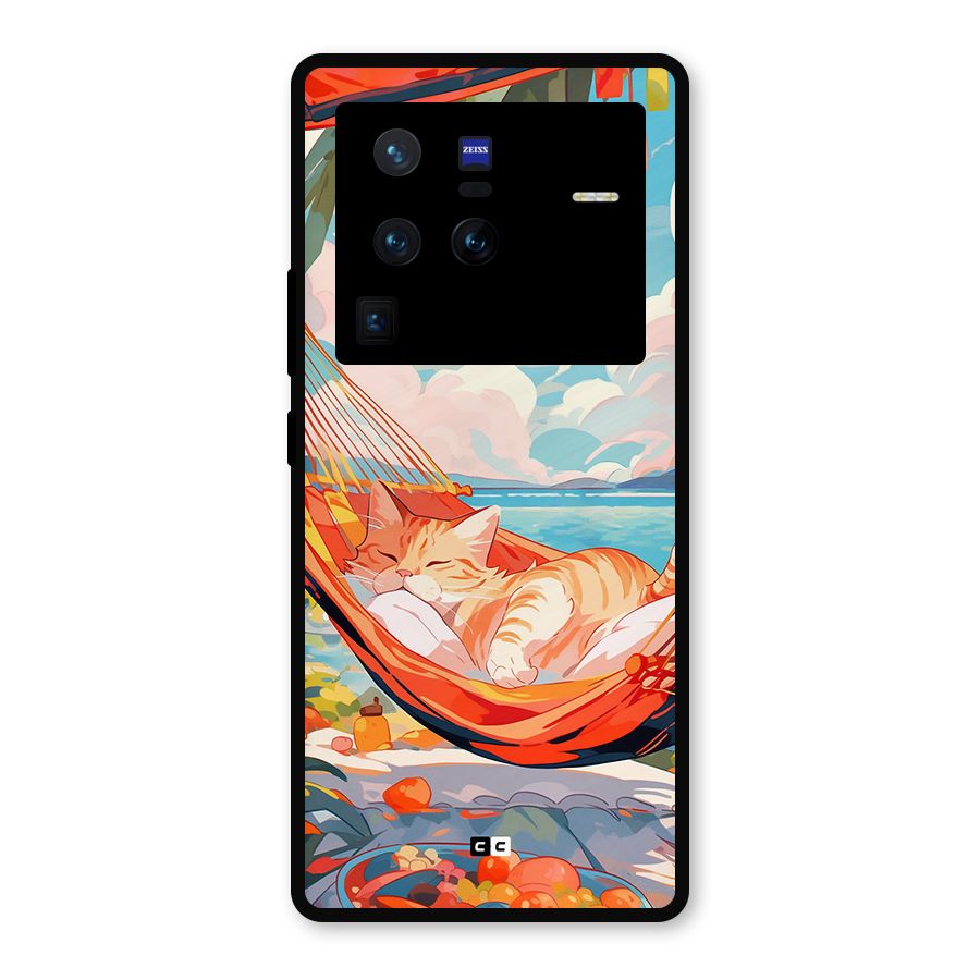 Cute Cat On Beach Metal Back Case for Vivo X80 Pro