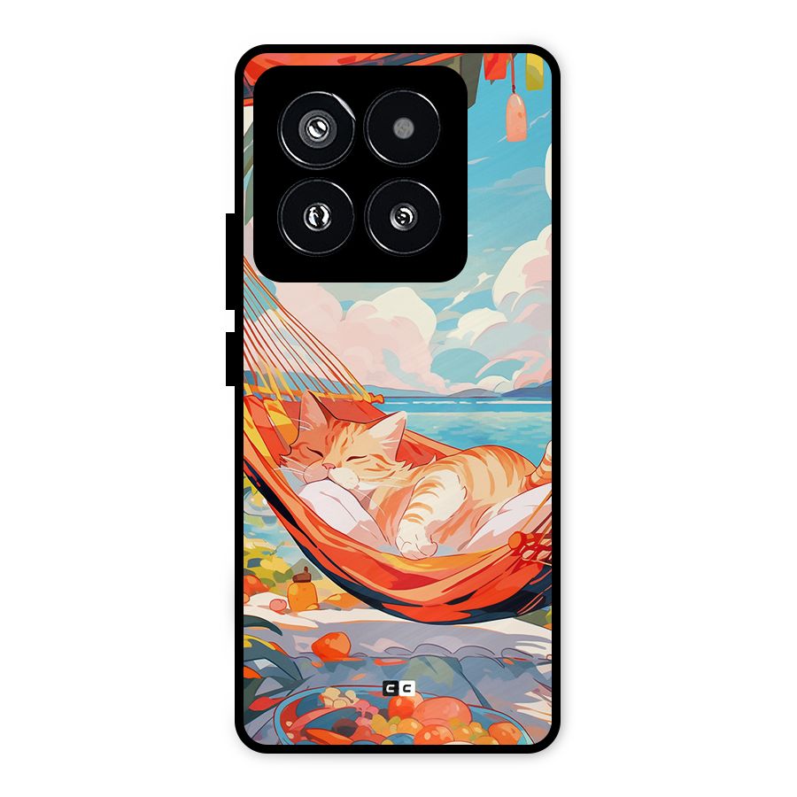 Cute Cat On Beach Metal Back Case for Xiaomi 14 Pro