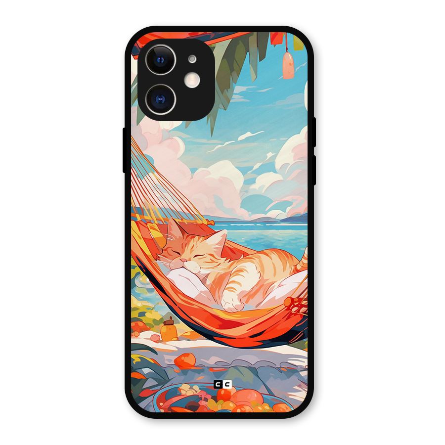 Cute Cat On Beach Metal Back Case for iPhone 12