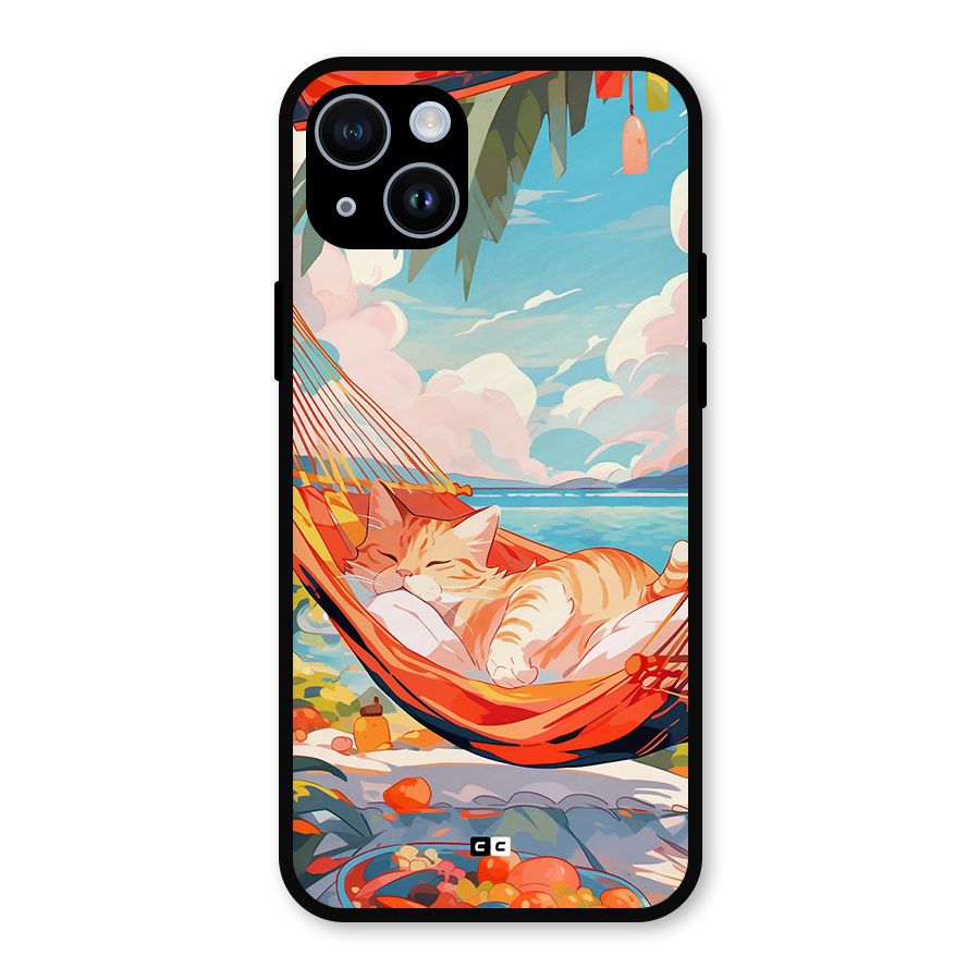 Cute Cat On Beach Metal Back Case for iPhone 14