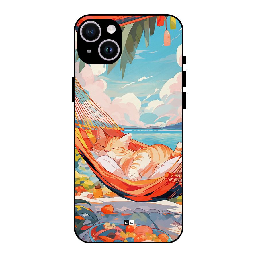 Cute Cat On Beach Metal Back Case for iPhone 14 Plus