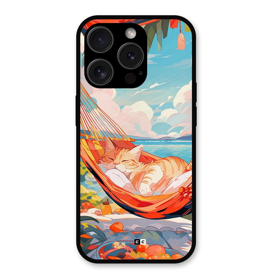 Cute Cat On Beach Metal Back Case for iPhone 15 Pro